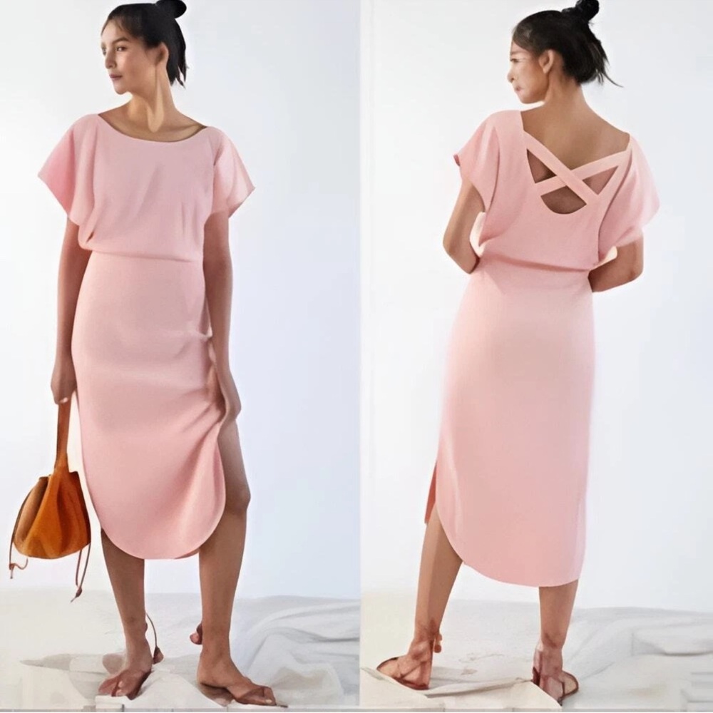 Daily Practice by Anthropologie Dolman-Sleeved Ribbed Midi Dress Peach Med NWOT